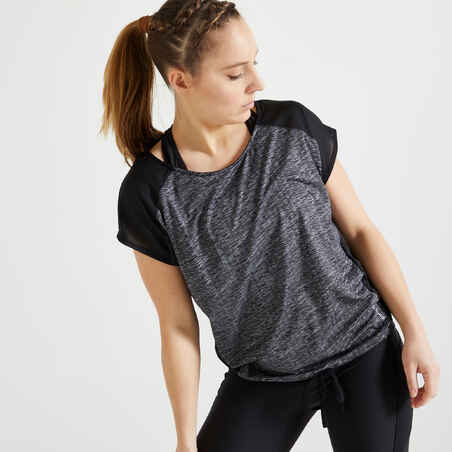 T-shirt för fitnessträning ENERGY Dam gråmelerad/svart