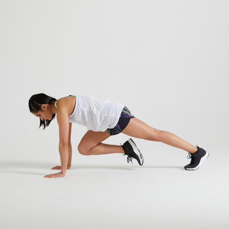 מכנסיים קצרים בגזרה רפויה דגם 500 לנשים - הדפס כחול נייבי