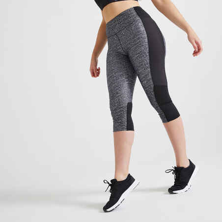 Leggings de fitness capri para Mujer Domyos negro/gris