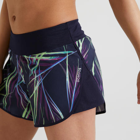 מכנסיים קצרים בגזרה רפויה דגם 500 לנשים - הדפס כחול נייבי