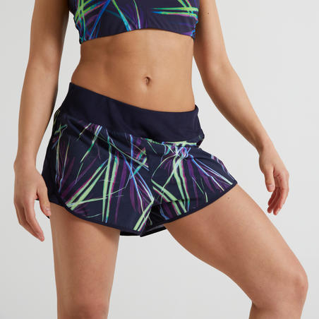 מכנסיים קצרים בגזרה רפויה דגם 500 לנשים - הדפס כחול נייבי