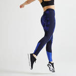 Domyos Fitness legging voor cardiotraining voor dames 120 blauw met print