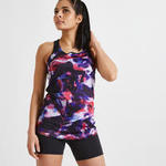 Domyos Fitnesstop voor cardiotraining voor dames 500 met blauw en roze print