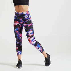 Women's Cardio Fitness 7/8 Leggings 500A - Blue/Pink Print