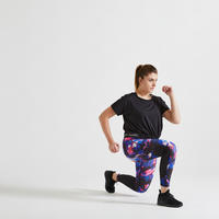 Leggings fitness cardio-training mujer estampado azul y rosa 500 