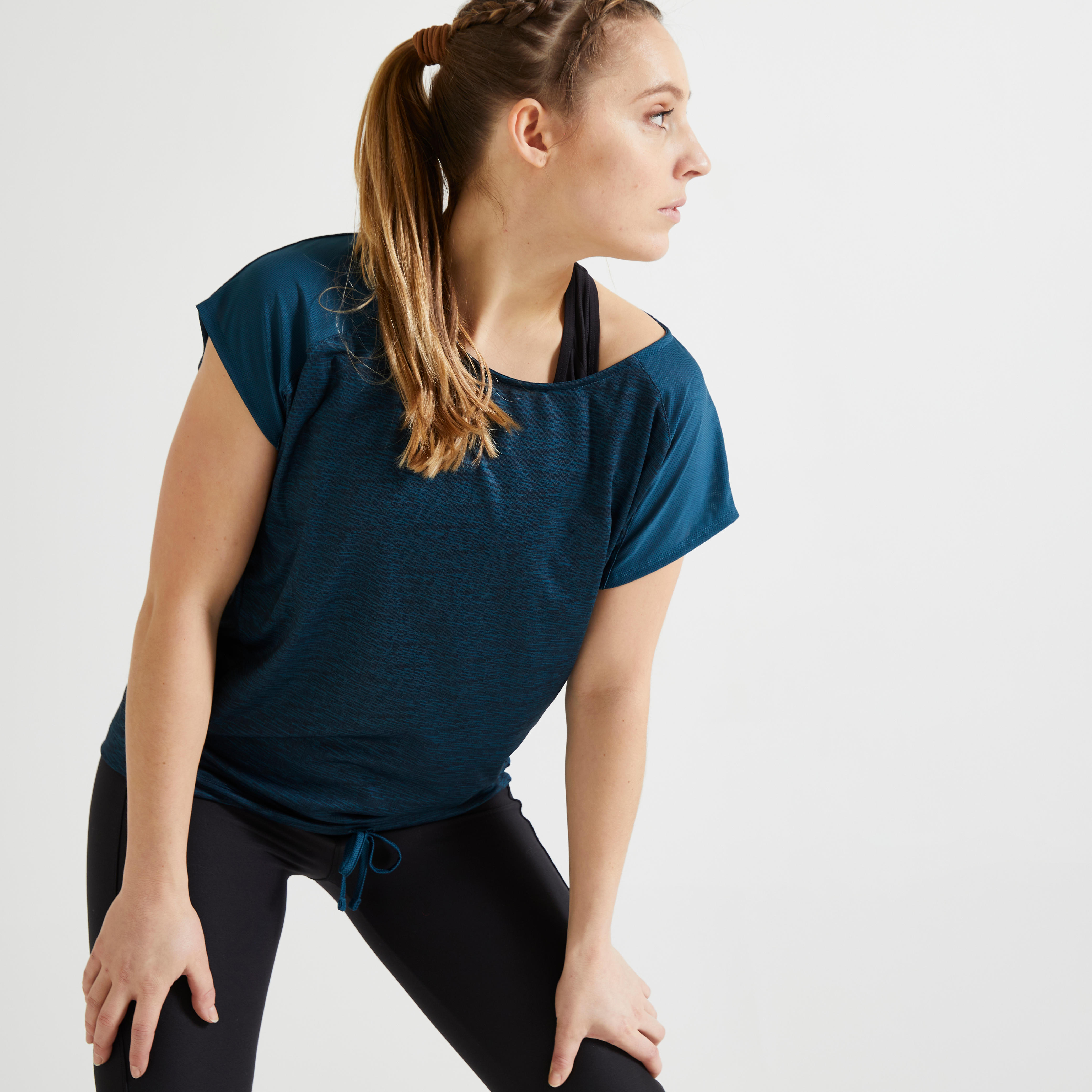 Buy Women Polyester Loose-Fit Gym T-Shirt Dark Green Online | Decathlon
