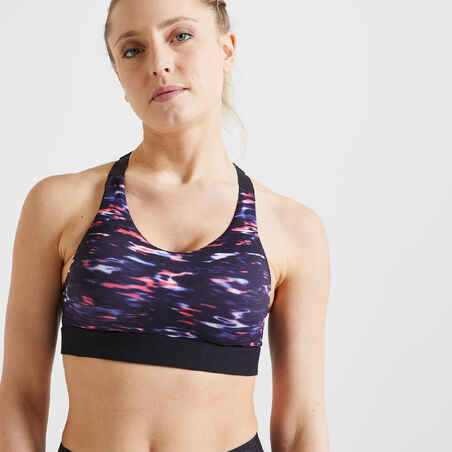 Women's Cardio Fitness Training Bra 900 - Pink/Black Print