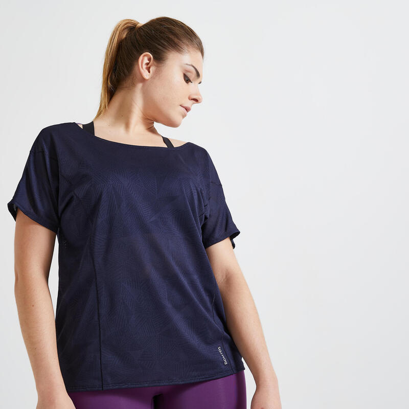 Camiseta Mujer Manga Corta Fitness cardio-training Azul Marino