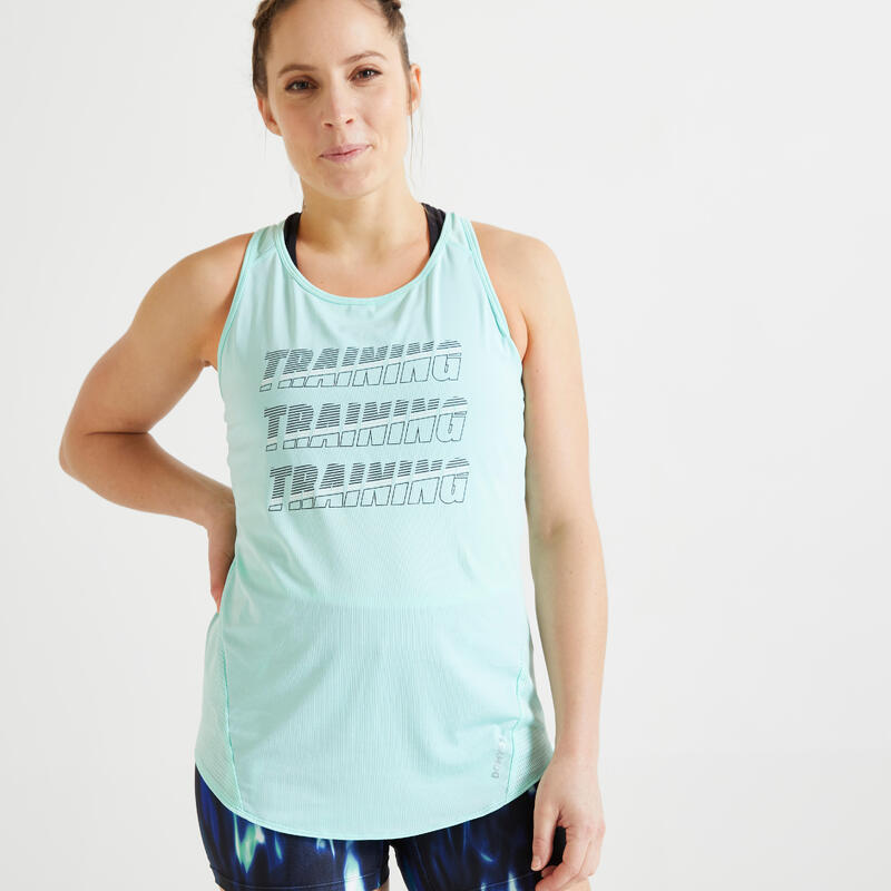 Débardeur fitness cardio training femme turquoise 120