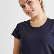 Women Fitted Polyester Gym T-Shirt - Printed Navy Blue
