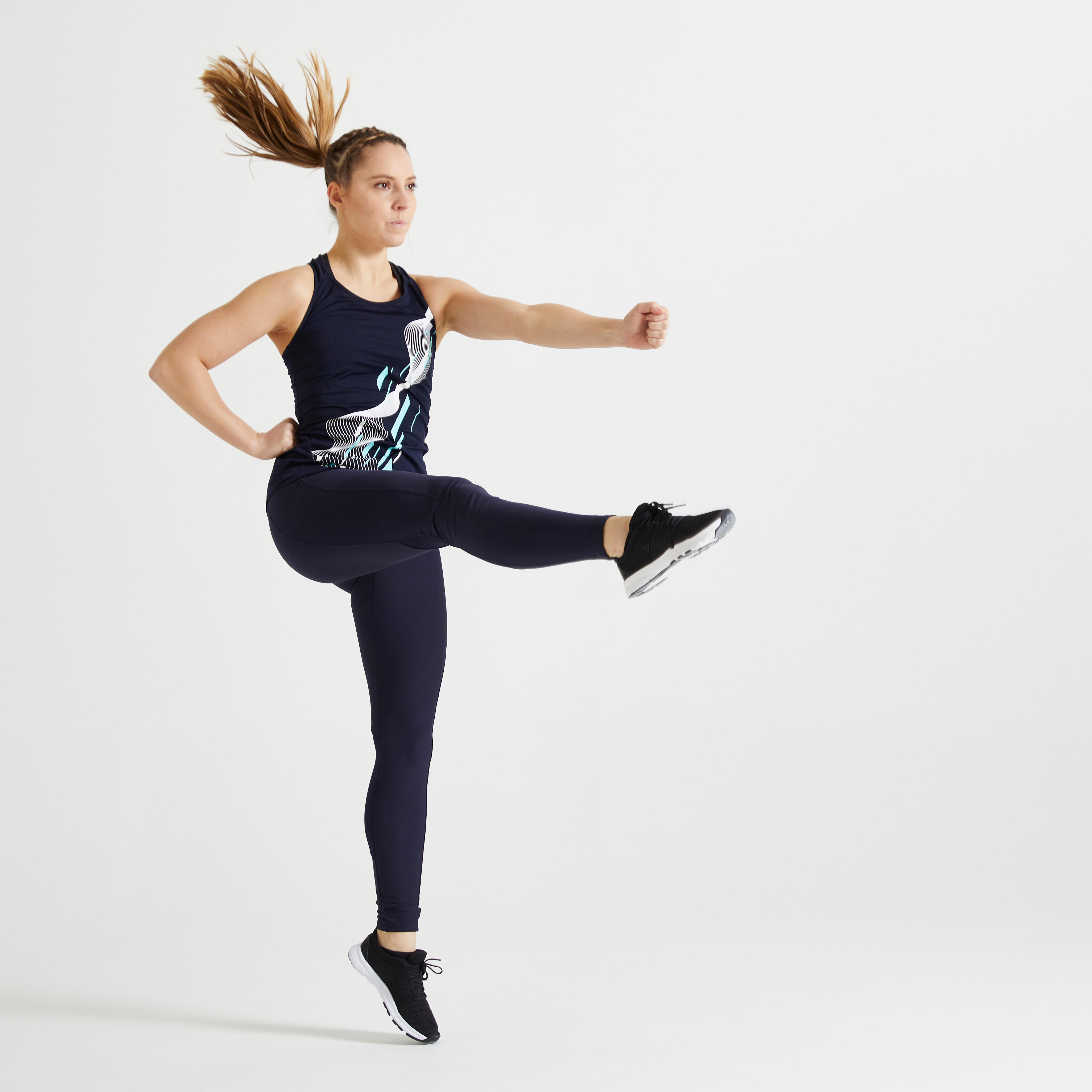 DOMYOS Dámske tielko na fitness dlhé námornícke modré M · záber 3