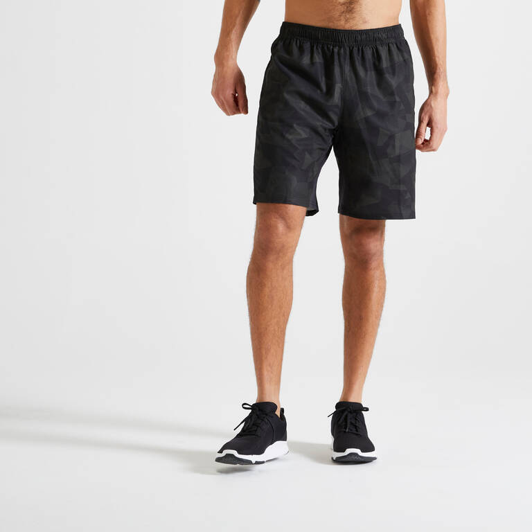 Eco-Friendly Fitness Training Shorts - Khaki/Black Print