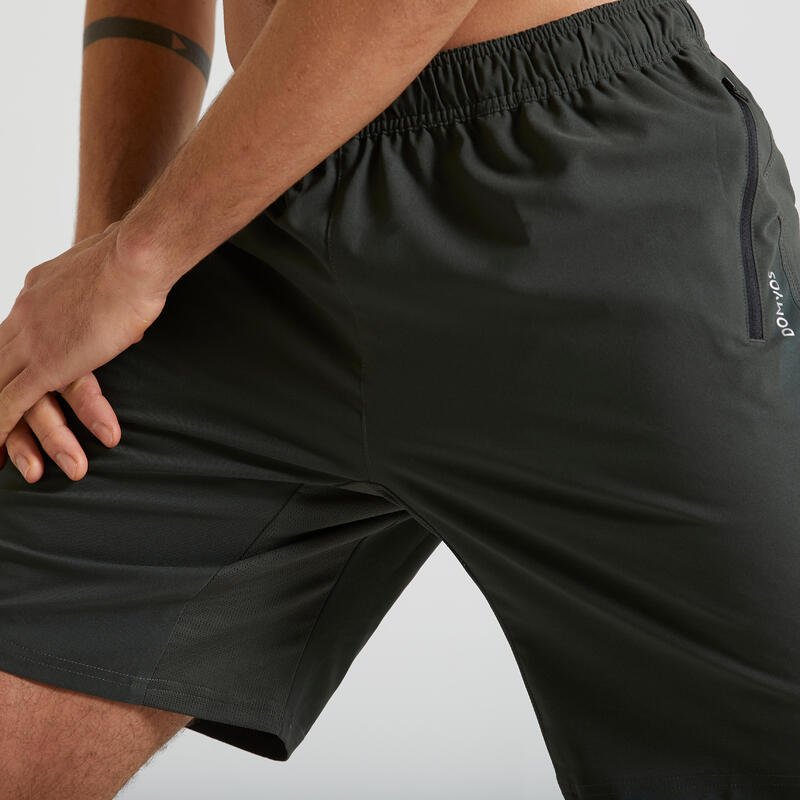 Fitness short 120 heren met ritszakken kaki