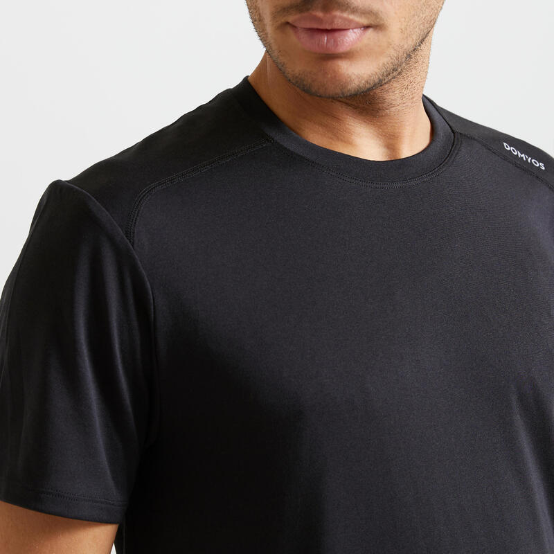 Ademend fitnessshirt voor heren met ronde hals zwart
