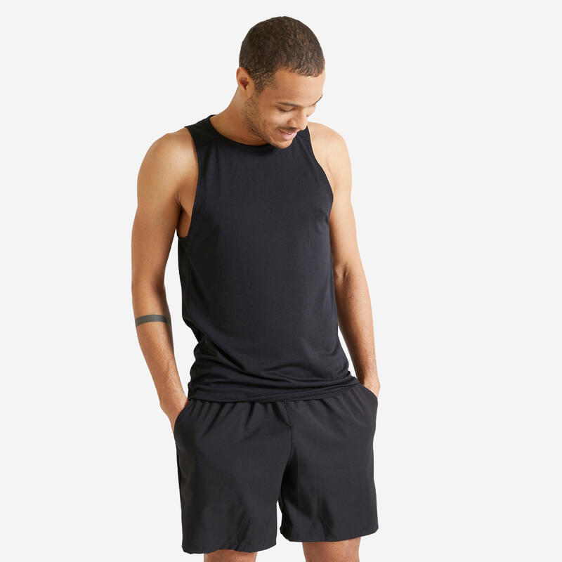 Camiseta sin mangas fitness essentiel transpirable cuello redondo hombre - negro