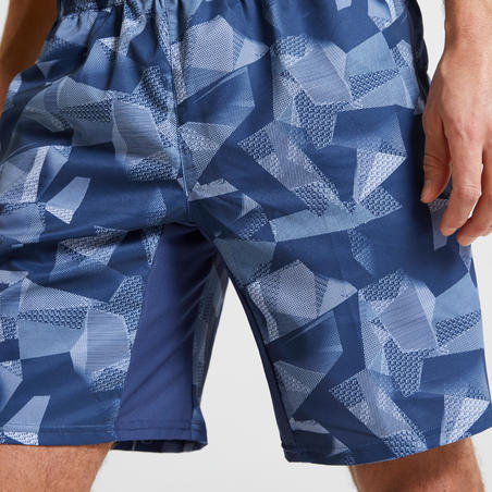 Fitness Training Shorts with Zipped Pockets - Printed Grey/Blue