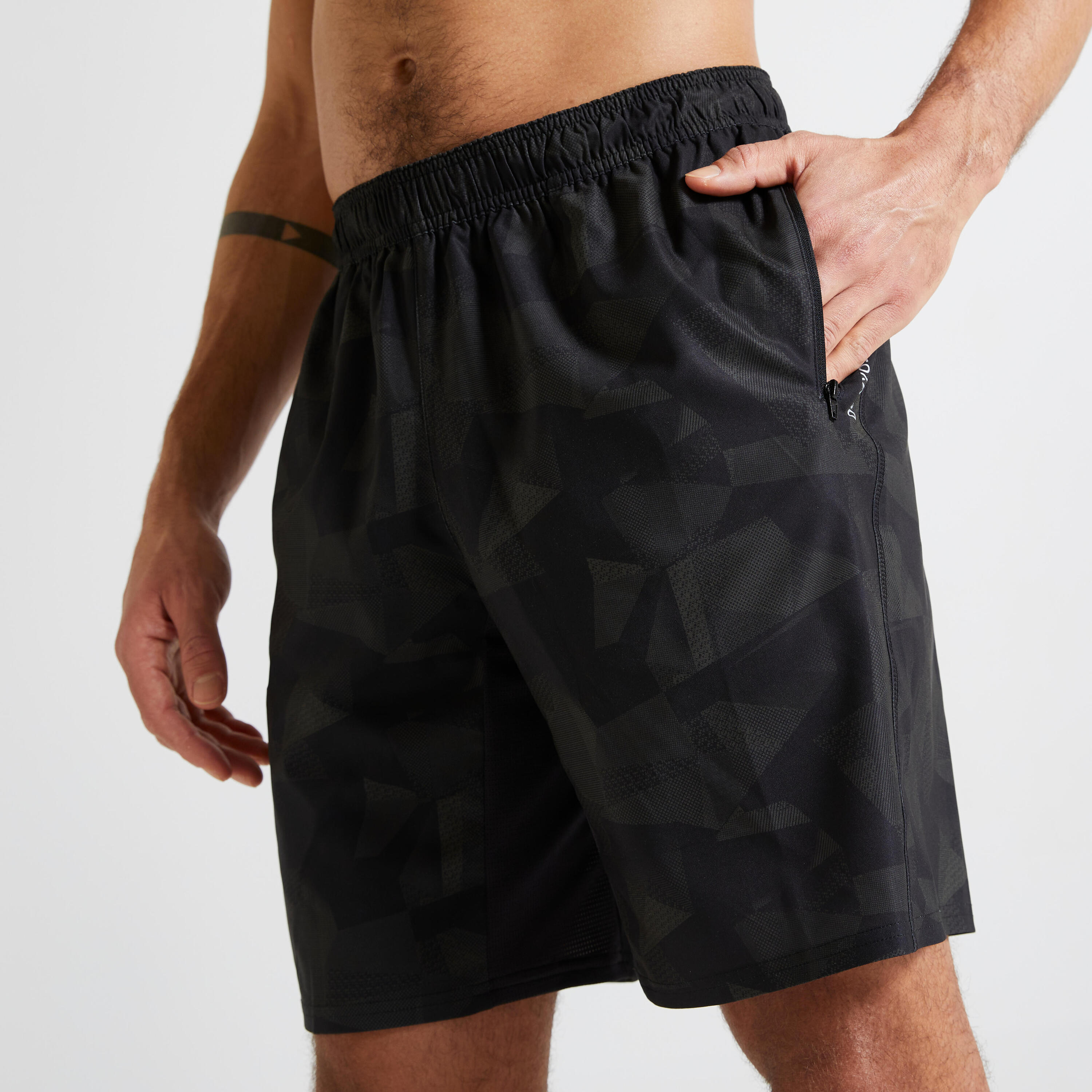 Men's Breathable Fitness Shorts with Zip-Up Pockets - Khaki 3/5