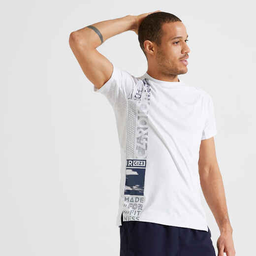
      Men's Eco-Friendly Fitness Cardio Training T-Shirt 120 - White Print
  