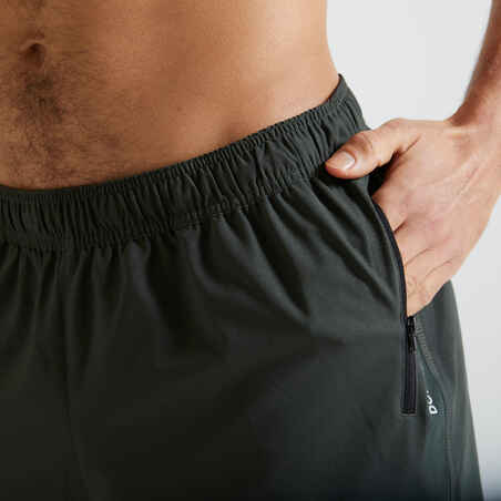Fitness Shorts with Zip Pockets - Green Khaki