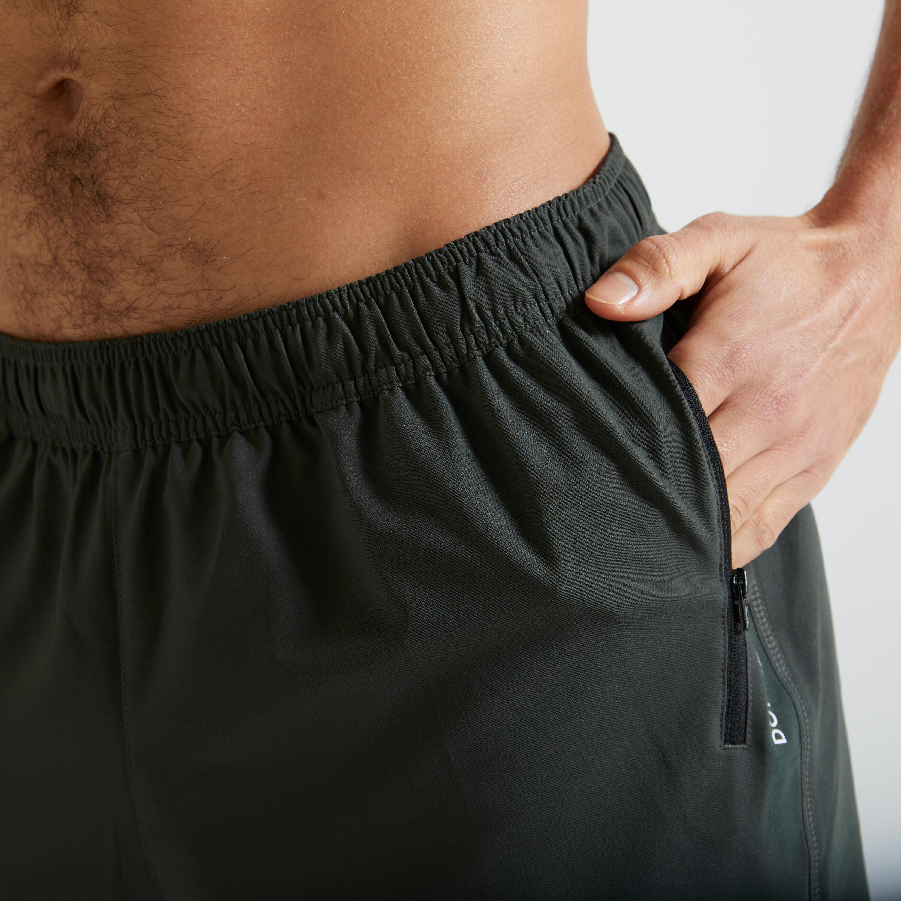Men's Zip Pocket Breathable Essential Fitness Shorts - Plain Khaki DOMYOS