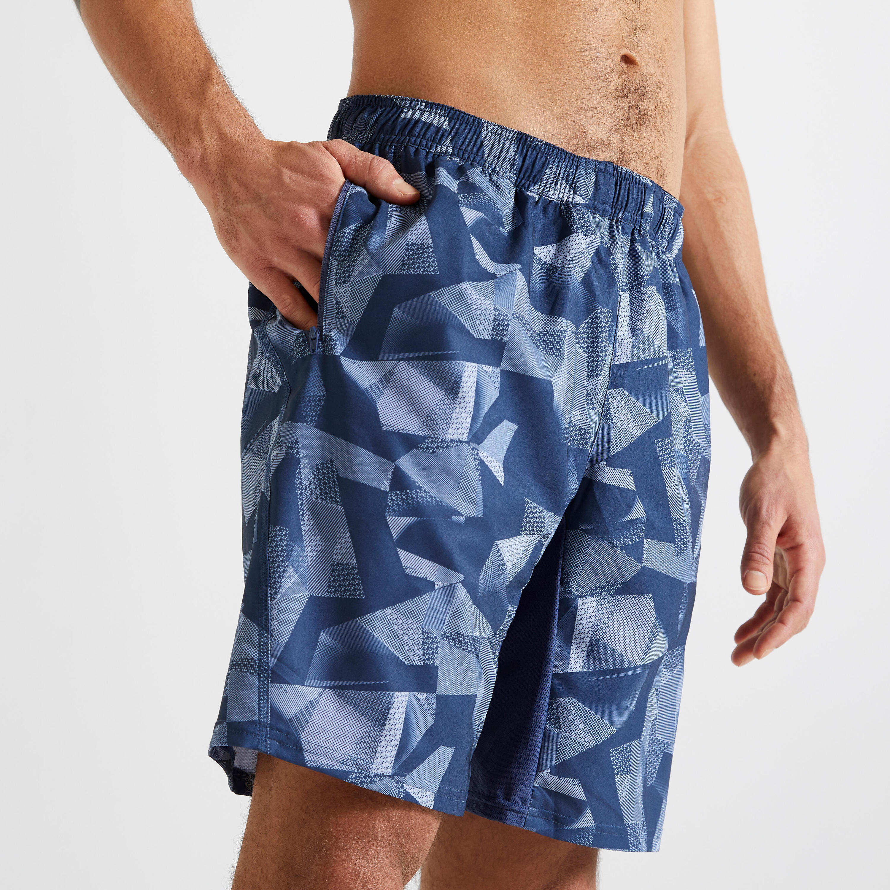 Men's Breathable Fitness Shorts with Zip-Up Pockets - Grey 3/5