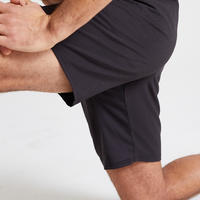 Pantaloneta Fitness Essential Hombre Negro Liso Transpirable Bolsillos Con Cremalleras 