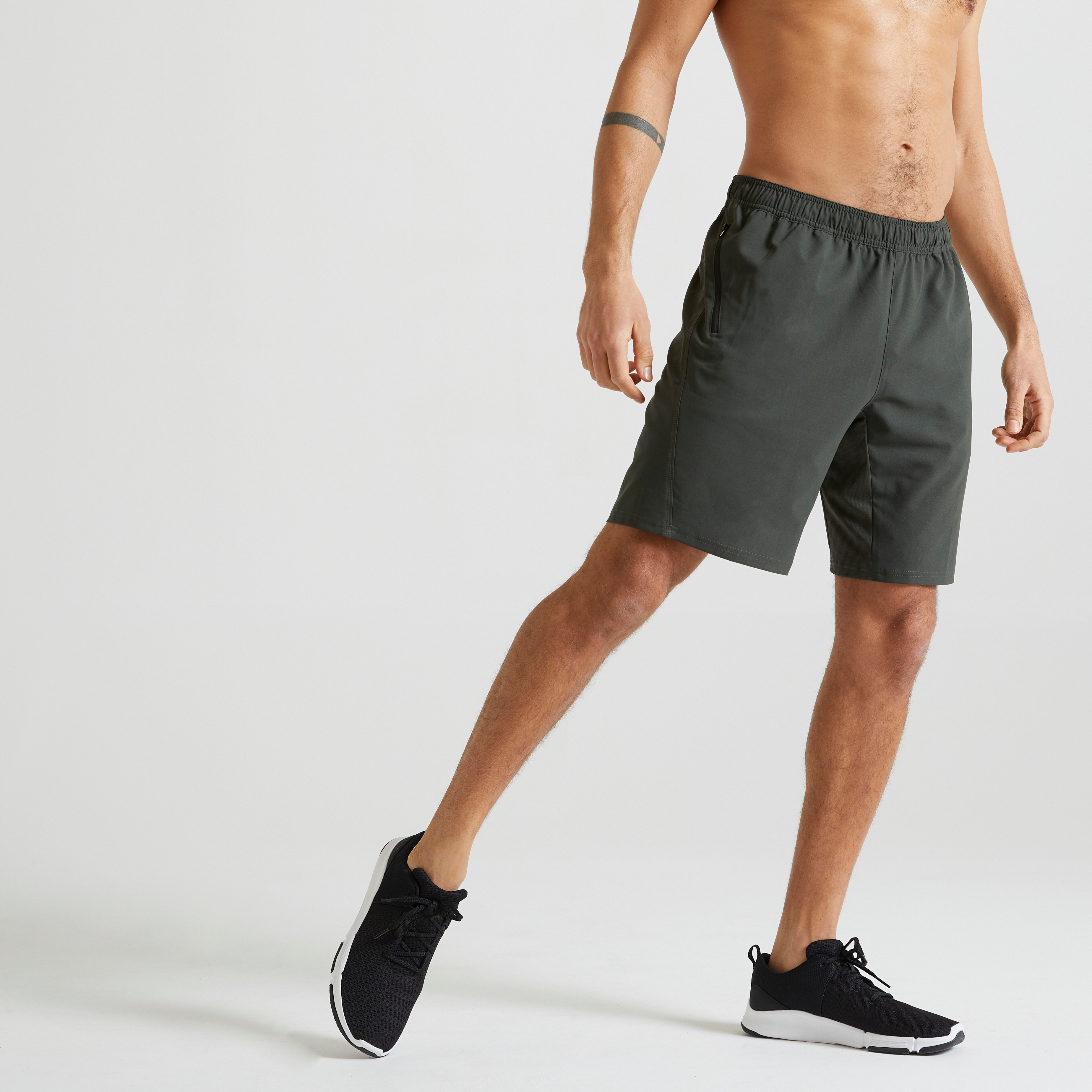 Short de fitness essentiel respirant poches zippés homme -  kaki uni