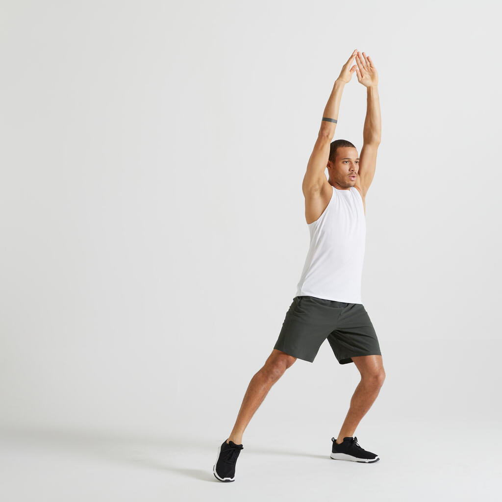 Débardeur de fitness essentiel respirant col rond homme - blanc