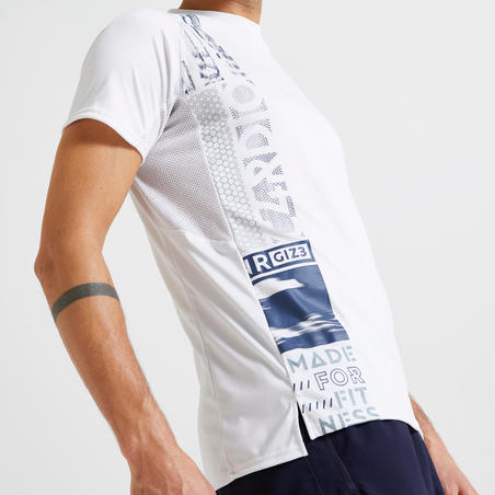 חולצת טריקו אקולוגית לאימון קרדיו דגם 120 לגברים - לבן עם הדפס