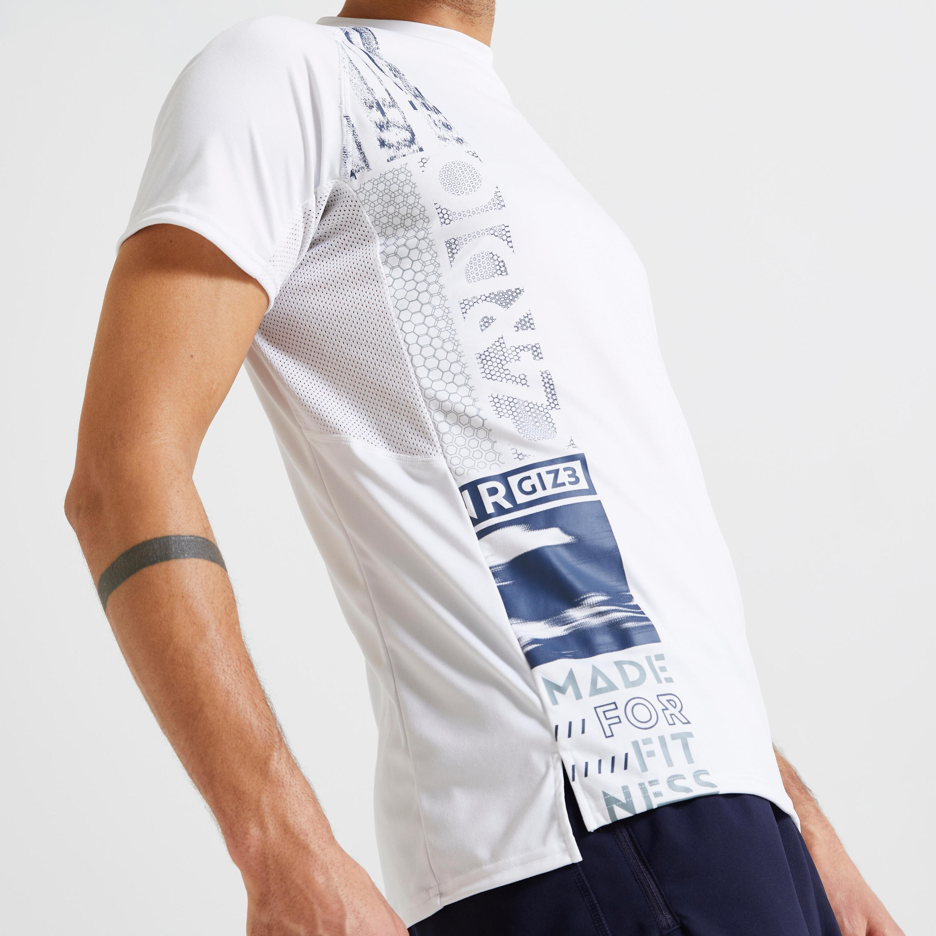 Men's Eco-Friendly Fitness Cardio Training T-Shirt 120 - White Print 4/5