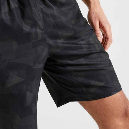 Shorts Fitnesstraining mit Reißverschlusstaschen khaki bedruckt