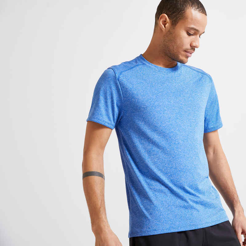 T-Shirt Fitness Essential atmungsaktiv Rundhalsausschnitt Herren blau meliert Media 1