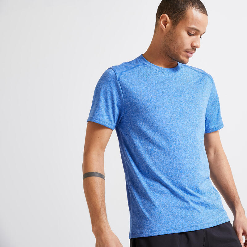 T-shirt uomo fitness essential 100 traspirante azzurro melange