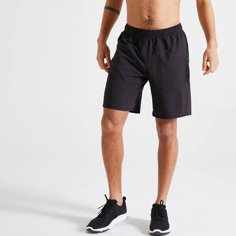 Men Sports Gym Shorts   Polyester With Zip Pockets Black