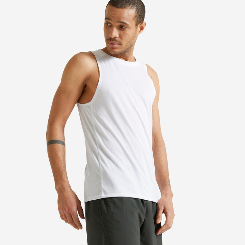 Débardeur de fitness essentiel respirant col rond homme - blanc