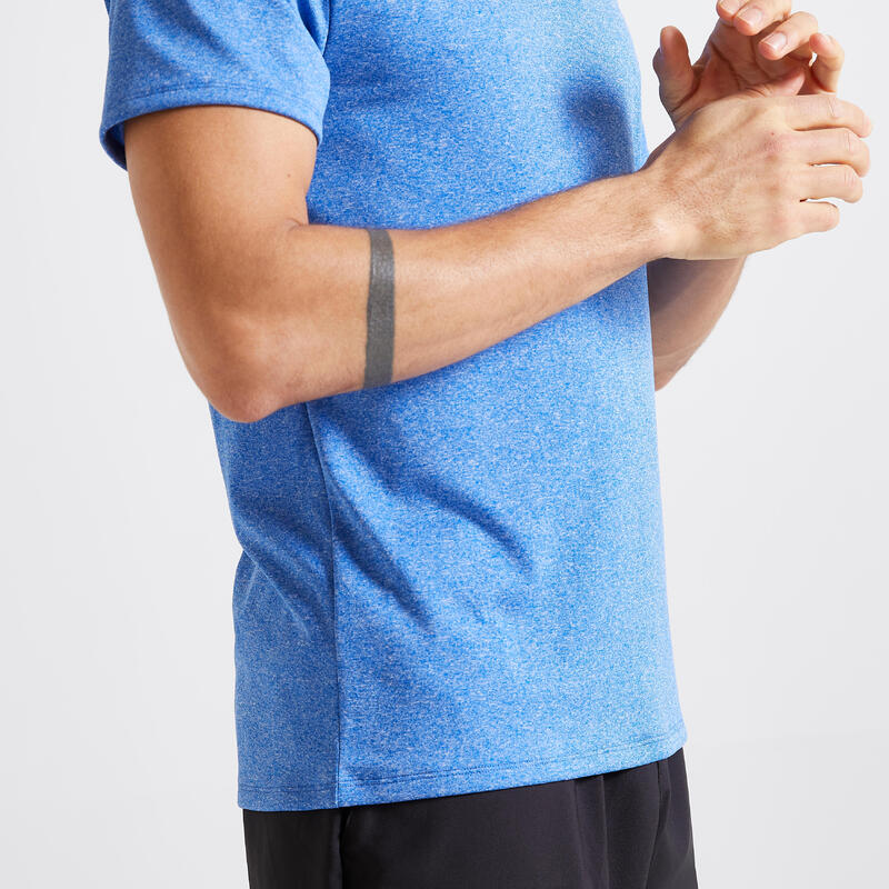 Basic fitness-T-shirt voor heren ronde hals ademend gemêleerd blauw