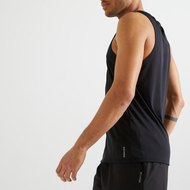 Ademend mouwloos fitnessshirt voor heren Essential ronde hals zwart