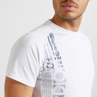 חולצת טריקו אקולוגית לאימון קרדיו דגם 120 לגברים - לבן עם הדפס