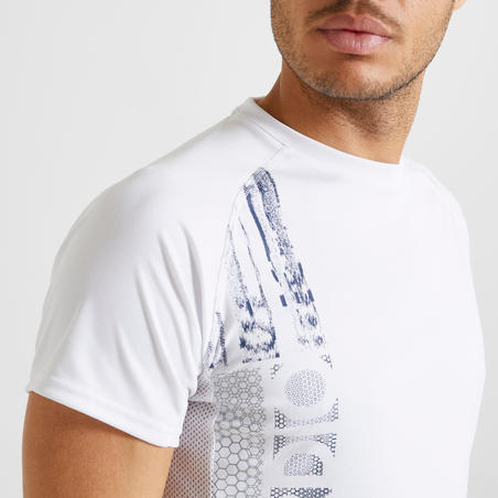 חולצת טריקו אקולוגית לאימון קרדיו דגם 120 לגברים - לבן עם הדפס