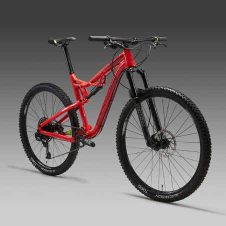 29 Inch MOUNTAIN BIKE FULL SUSPENSION ROCKRIDER XC 100 SRAM NX  - RED/YELLOW