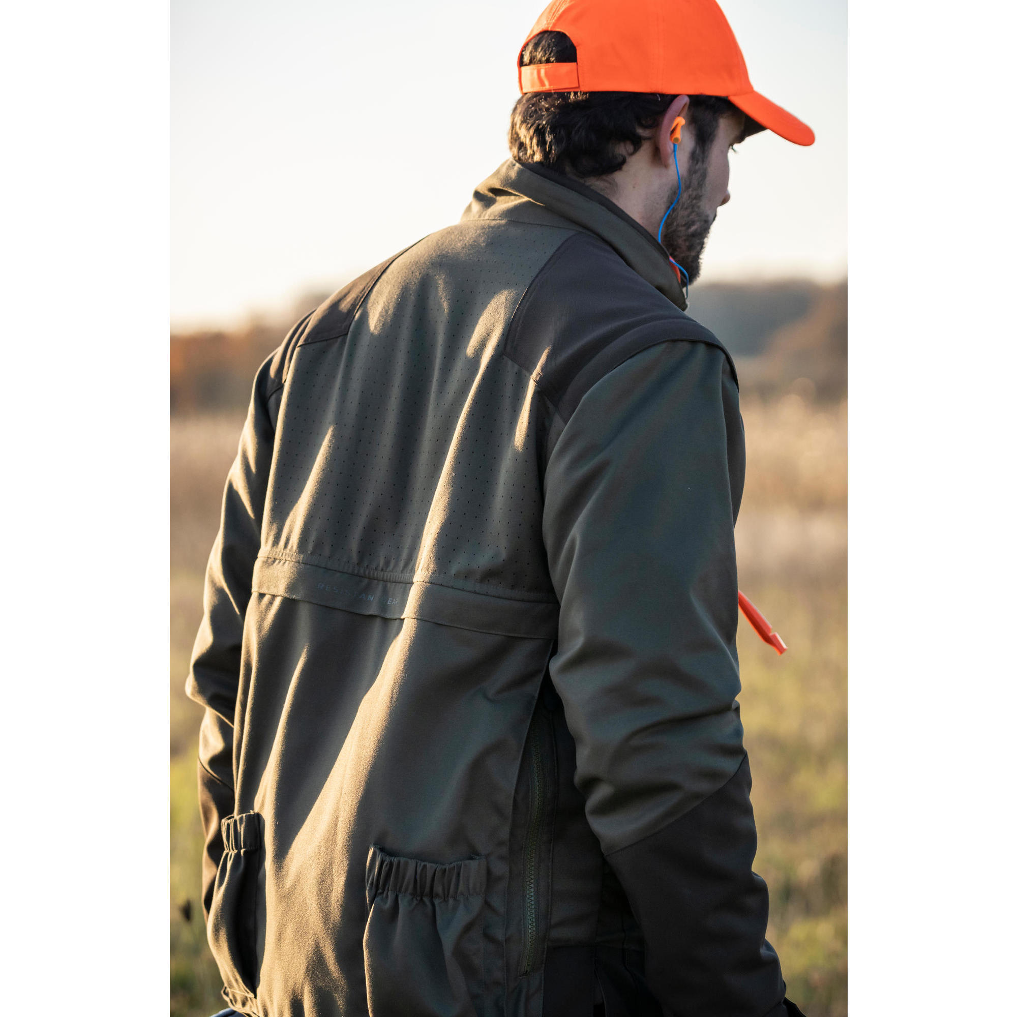 Breathable hunting jacket with removable sleeves 900 green and brown