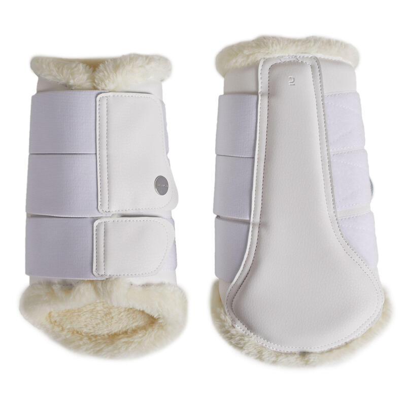 GUETRES CHEVAL DRESSAGE FERMEES MOUTON SYNTHETIQUE BLANCHES 500 X2