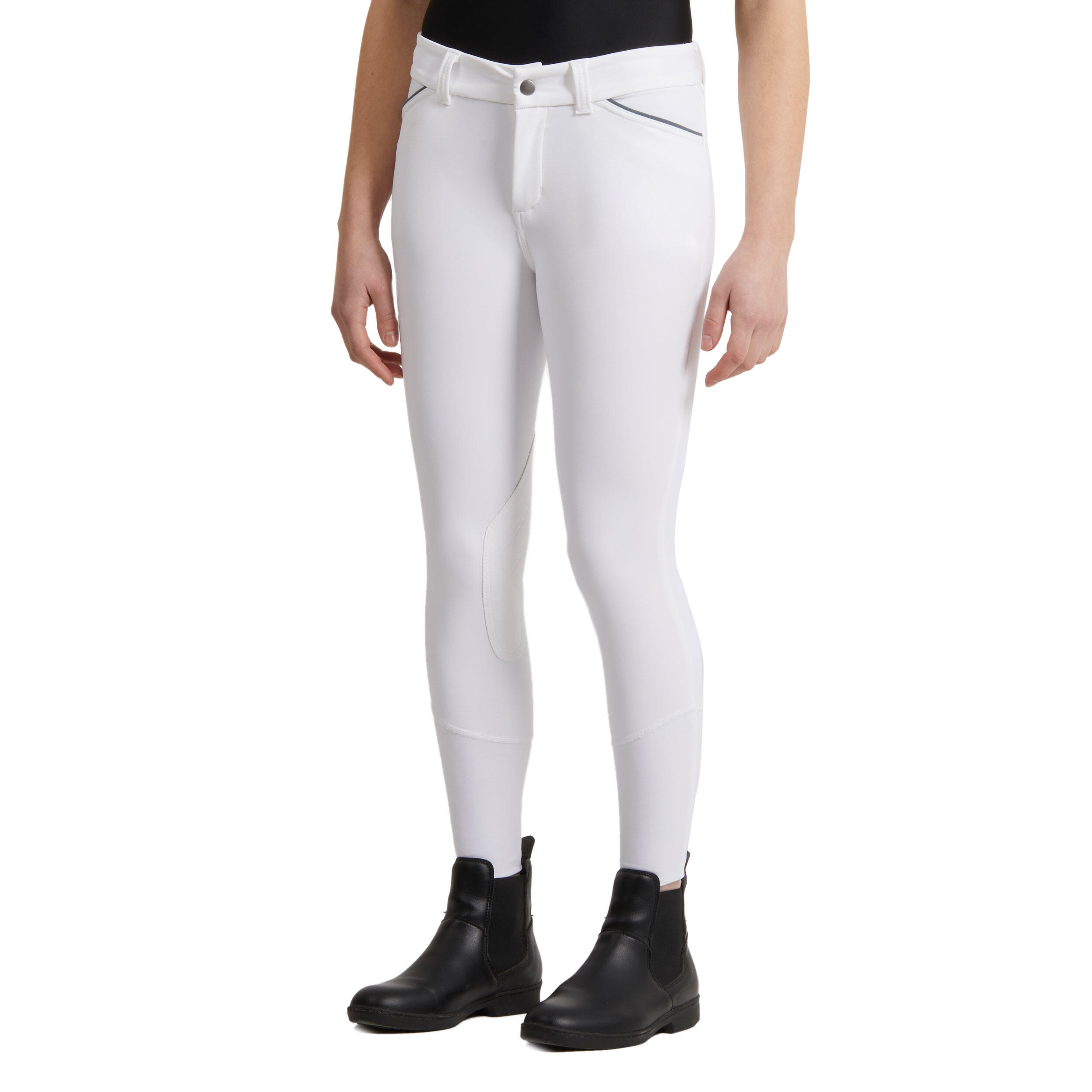 Бриджи для соревнований детские с коленной замшевой леей BR 500 FOUGANZA