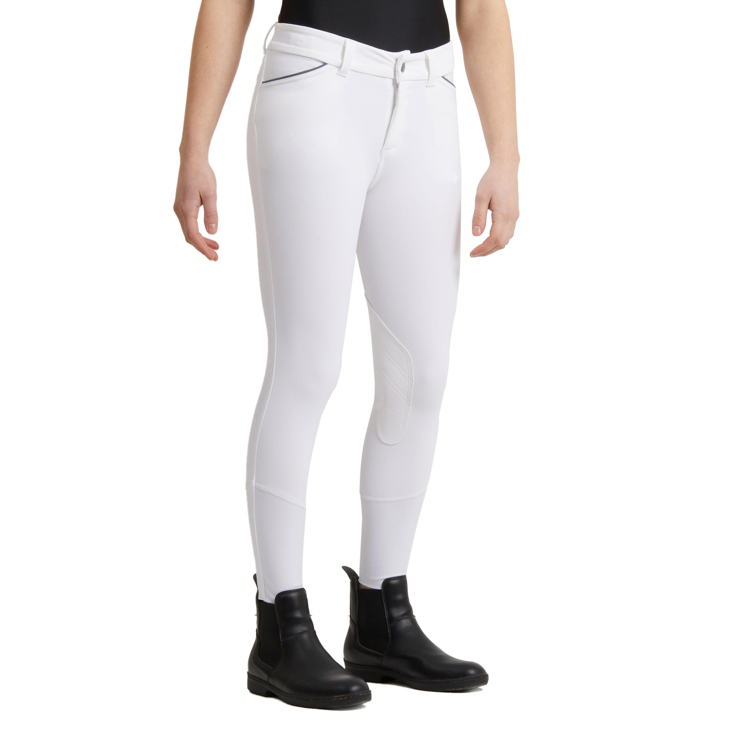 Бриджи для соревнований детские с коленной замшевой леей BR 500 FOUGANZA