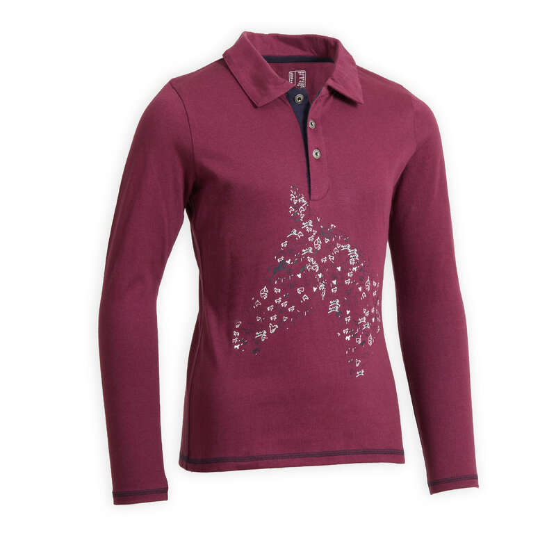 ReitPoloshirt Langarm 100 Kinder violett FOUGANZA