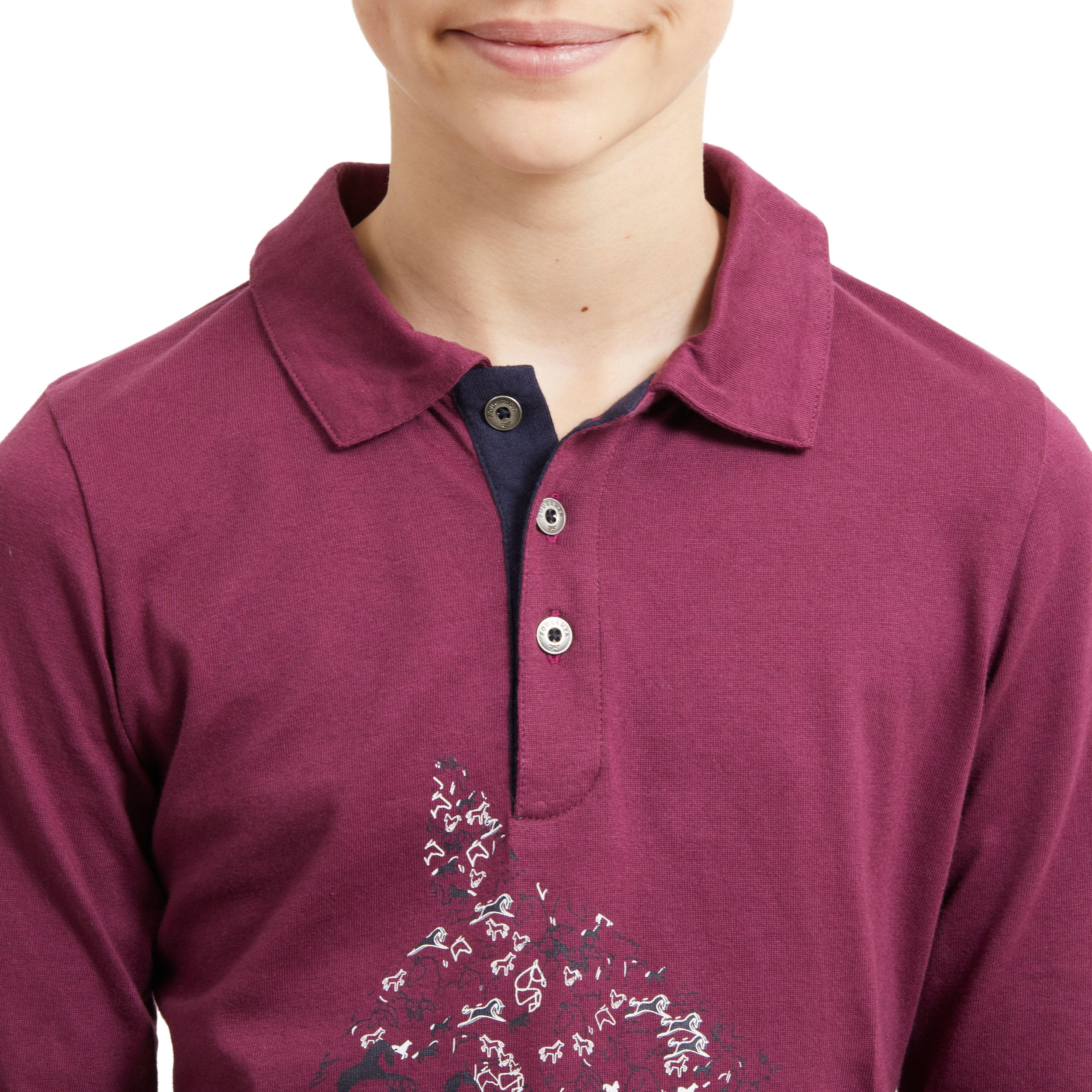 Girls' Long-Sleeved Horse Riding Polo Shirt 100 - Plum 6/6