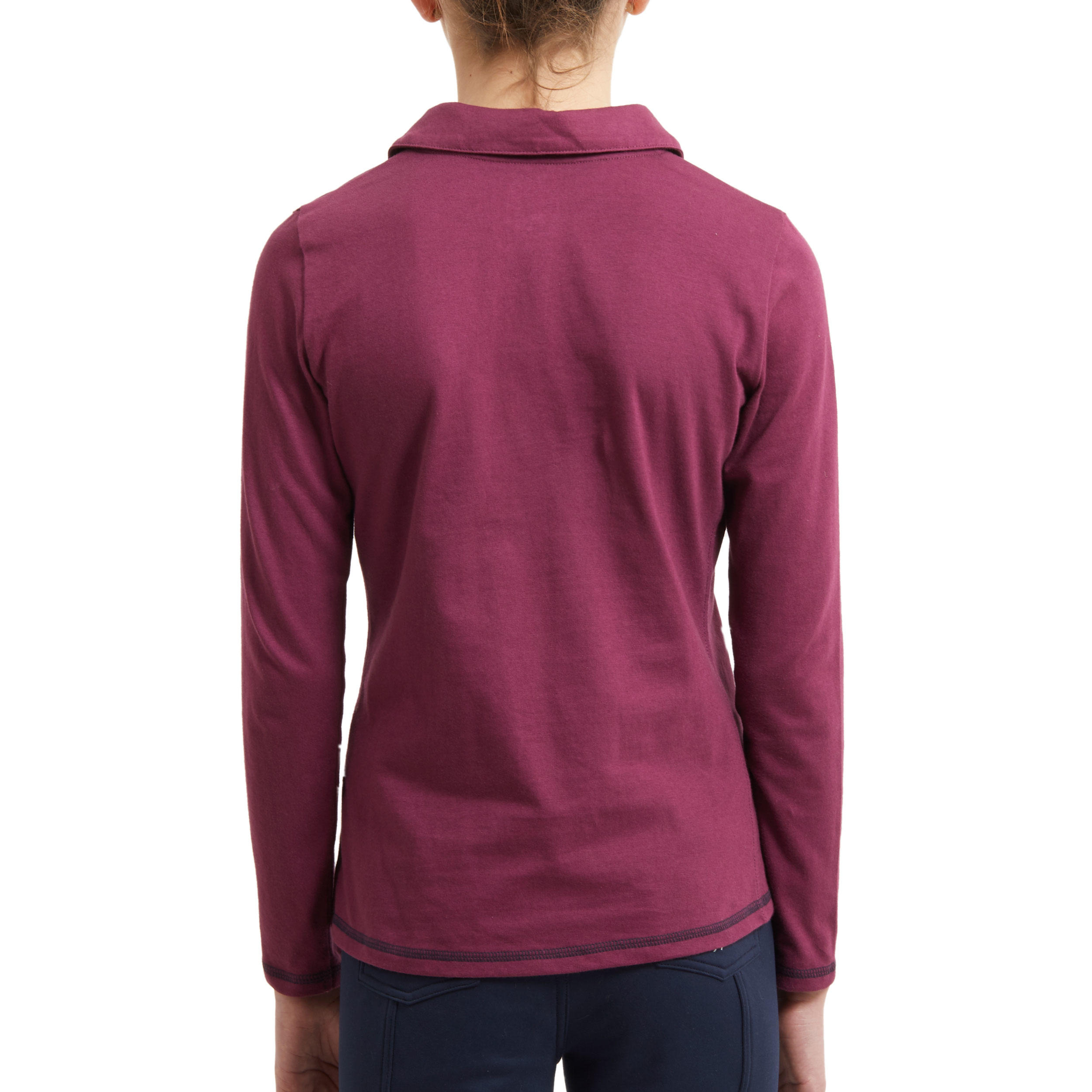 Girls' Long-Sleeved Horse Riding Polo Shirt 100 - Plum 4/6