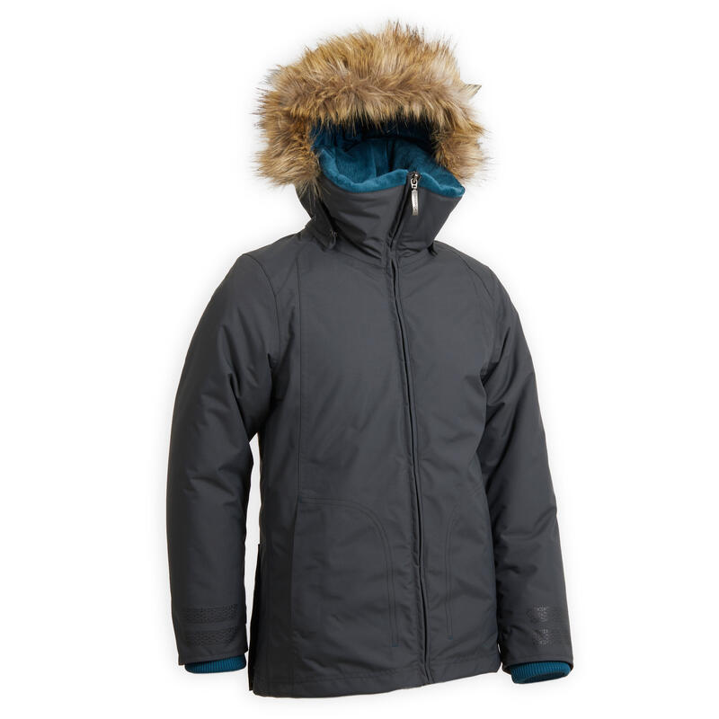 Parka équitation enfant imperméable et chaude 500 WARM gris et pétrole