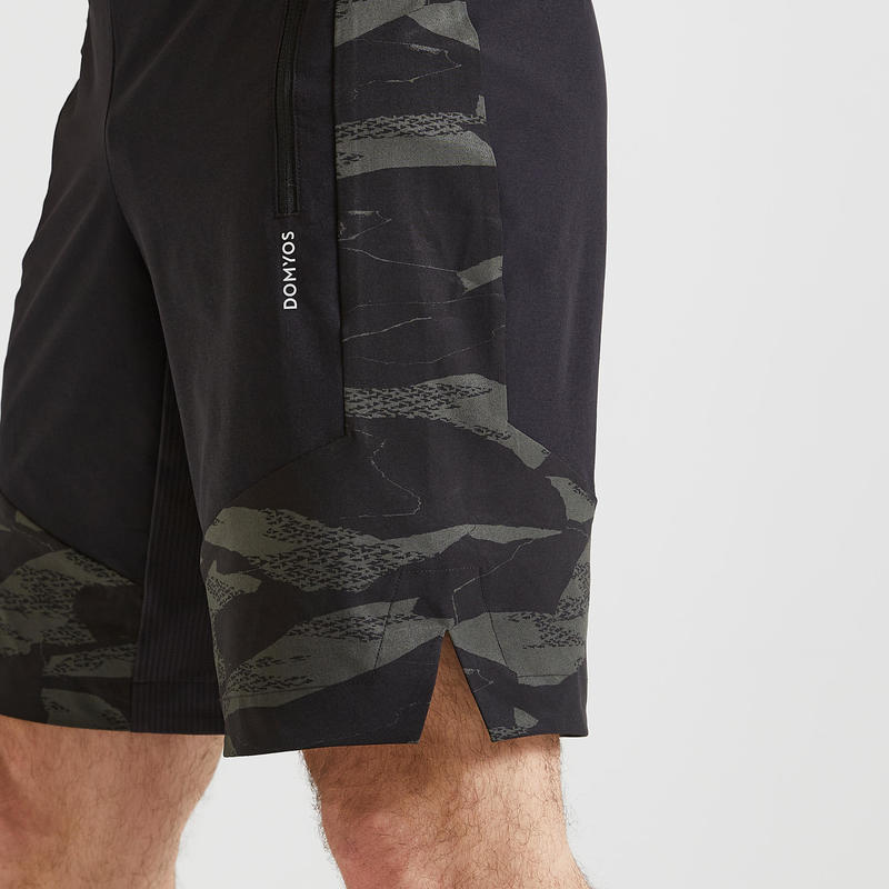 Erkek Spor Sort Fitness Kardiyo Haki Siyah Kamuflaj Desenli 500 Domyos By Decathlon
