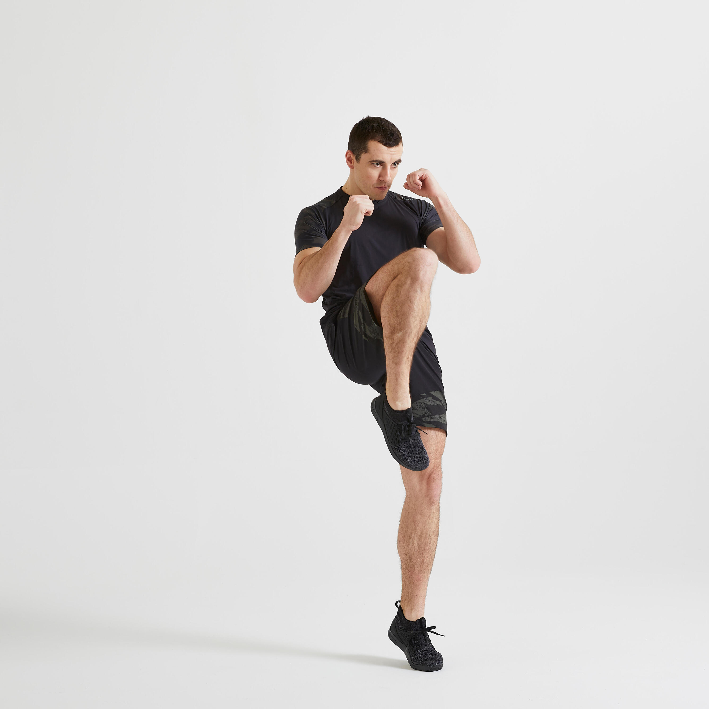 Men's Fitness Cardio Training Eco-Friendly Shorts FST 500 - Black Camo 2/6